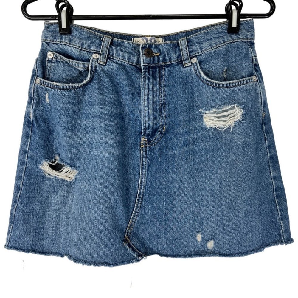 Free People Denim Skirt Sz 28We The Free Mini Skirt Distressed Medium Wash